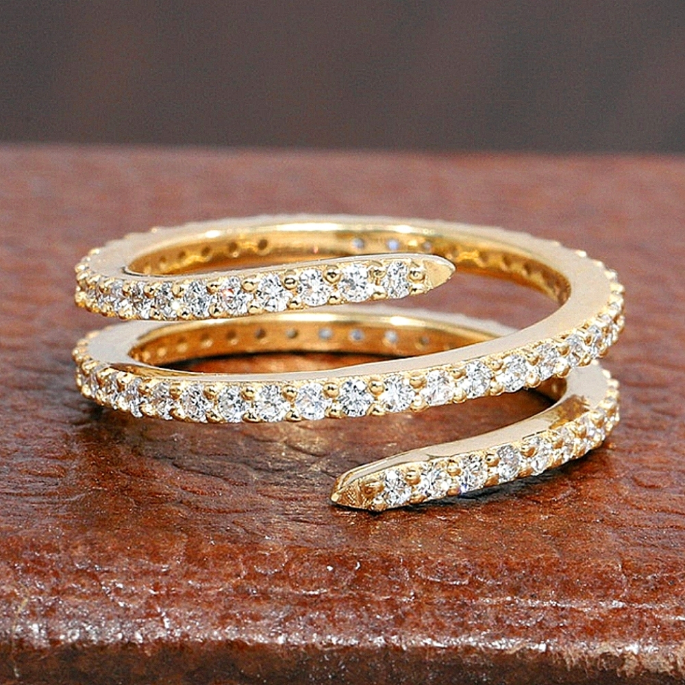 1 CT Round Cut Diamond Lab Grown Full Eternity 18K Yellow Gold 9mm Spiral Band